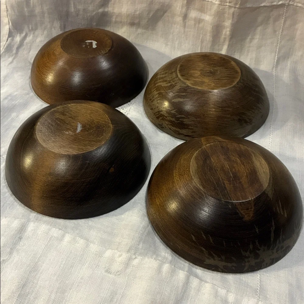 Brown Wooden Bowls Set/4 Brown Grain Bowls W/ Vintage Wear and Use From 70’s